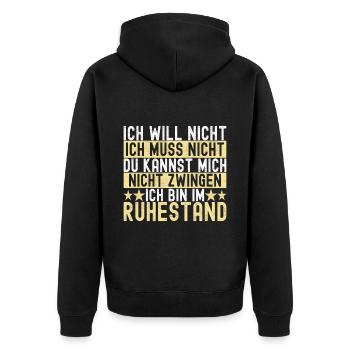 Ruhestand Rente - Unisex Premium Bio Zip Hoodie - Schwarz - Hinten - Nico (187cm)