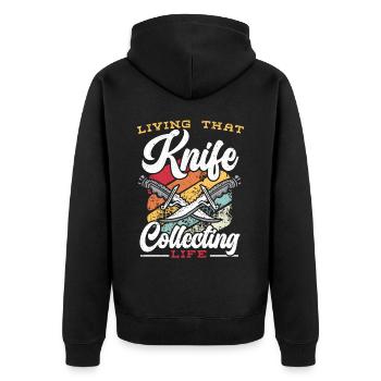 Living That Knife Collecting Life Knife Collector - Unisex Premium Bio Zip Hoodie - Schwarz - Hinten - Nico (187cm)