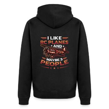 Ich Mag Rc-flugzeuge Und Vielleicht 3 Personen - Unisex Premium Bio Zip Hoodie - Schwarz - Hinten - Nico (187cm)