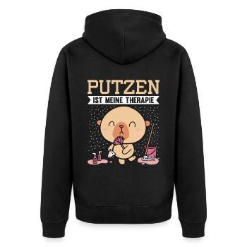 PUTZEN IST MEINE THERAPIE - Unisex Premium Bio Zip Hoodie - Schwarz - Hinten - Nico (187cm)