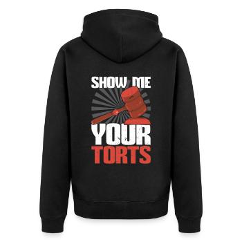 Zeig Mir Deine Unerlaubten Handlungen Jurastudent - Unisex Premium Bio Zip Hoodie - Schwarz - Hinten - Nico (187cm)