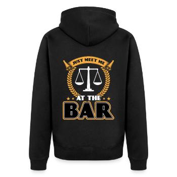 Treffen Sie Mich Einfach In Der Bar - Jurastudent - Unisex Premium Bio Zip Hoodie - Schwarz - Hinten - Nico (187cm)