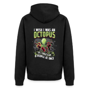 Ein Oktopus Kann 8 Personen Gleichzeitig Schlagen - Unisex Premium Bio Zip Hoodie - Schwarz - Hinten - Nico (187cm)