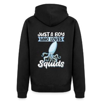 Nur Ein Junge, Der Tintenfische Liebt - Unisex Premium Bio Zip Hoodie - Schwarz - Hinten - Nico (187cm)
