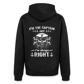 Captain is always right Captain - Unisex Premium Organic Zip Hoodie - black - Back - Nico (187cm)