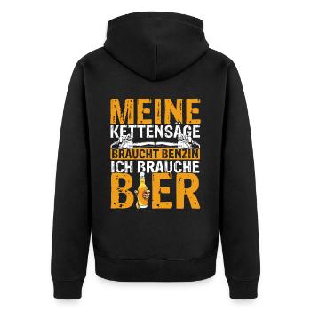 Meine Kettensäge braucht Benzin ich brauche Bier K - Unisex Premium Bio Zip Hoodie - Schwarz - Hinten - Nico (187cm)