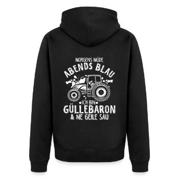 Güllebaron Gülle Fahren Landwirt Spruch & Geschenk - Unisex Premium Bio Zip Hoodie - Schwarz - Hinten - Nico (187cm)