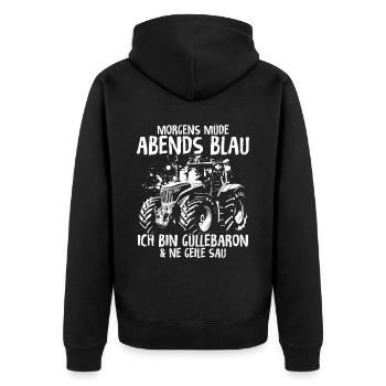 Güllebaron Gülle Fahren Landwirt Spruch & Geschenk - Unisex Premium Bio Zip Hoodie - Schwarz - Hinten - Nico (187cm)
