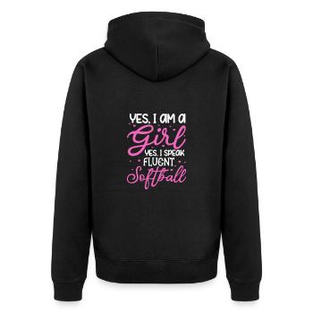 Softball Girl Spieler Baseball Pitcher Geschenk - Unisex Premium Bio Zip Hoodie - Schwarz - Hinten - Nico (187cm)