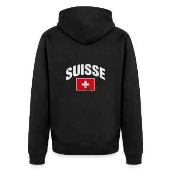 Schweiz Schweizer Swiss Alpen Geschenk - Unisex Premium Bio Zip Hoodie - Schwarz - Hinten - Nico (187cm)