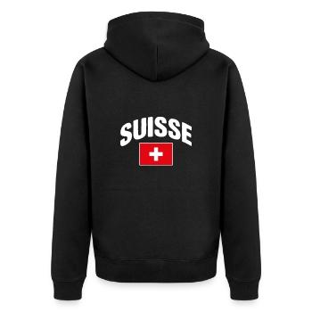 Schweiz - Unisex Premium Bio Zip Hoodie - Schwarz - Hinten - Nico (187cm)