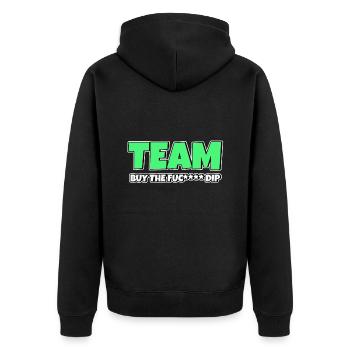 Team BTFD Buy The Dip Krypto Stonk Meme Lustig - Unisex Premium Bio Zip Hoodie - Schwarz - Hinten - Nico (187cm)