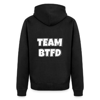 Team BTFD Buy The Dip Krypto Stonk Meme Lustig - Unisex Premium Bio Zip Hoodie - Schwarz - Hinten - Nico (187cm)