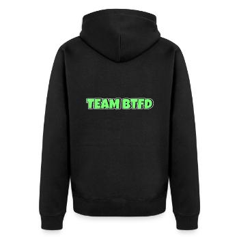 Team BTFD Buy The Dip Krypto Stonk Meme Lustig - Unisex Premium Bio Zip Hoodie - Schwarz - Hinten - Nico (187cm)