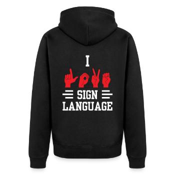 J’aime la sensibilisation aux signes en langue des signes - Veste à capuche bio Premium Unisexe - noir - Dos - Nico (187cm)