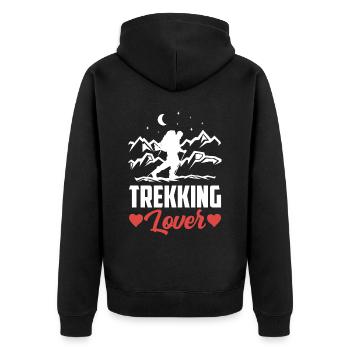 Trekking Liebhaber Wanderung Wanderer Wandern - Unisex Premium Bio Zip Hoodie - Schwarz - Hinten - Nico (187cm)