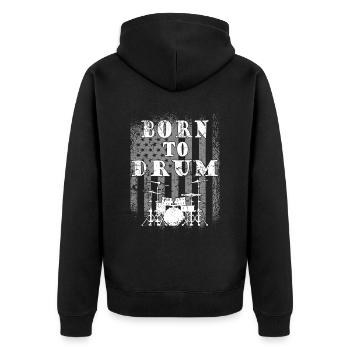 Zum Trommeln geboren - Schlagzeuger - Unisex Premium Bio Zip Hoodie - Schwarz - Hinten - Nico (187cm)
