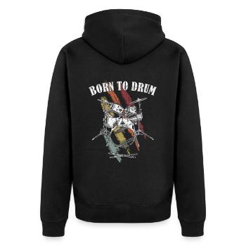 Zum Trommeln geboren - Schlagzeuger - Unisex Premium Bio Zip Hoodie - Schwarz - Hinten - Nico (187cm)
