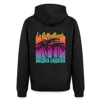 La Jolla Beach Southern California - Unisex Premium Bio Zip Hoodie - Schwarz - Hinten - Nico (187cm)
