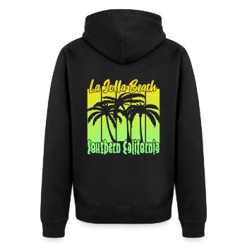 La Jolla Beach Southern California - Unisex Premium Bio Zip Hoodie - Schwarz - Hinten - Nico (187cm)
