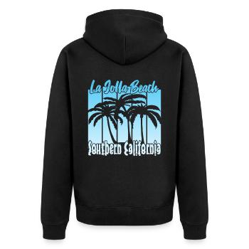 La Jolla Beach Southern California - Unisex Premium Bio Zip Hoodie - Schwarz - Hinten - Nico (187cm)