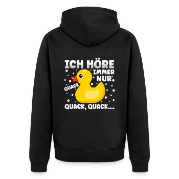 Ich höre immer nur Quack Badeente - Unisex Premium Bio Zip Hoodie - Schwarz - Hinten - Nico (187cm)