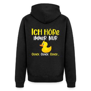 Ich höre immer nur Quack Badeente - Unisex Premium Bio Zip Hoodie - Schwarz - Hinten - Nico (187cm)