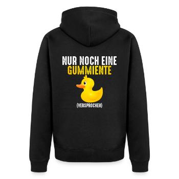 Nur noch eine Gummiente versprochen - Unisex Premium Bio Zip Hoodie - Schwarz - Hinten - Nico (187cm)