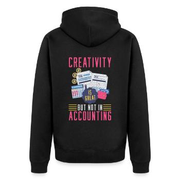 Kreativität ist großartig, aber nicht Buchhaltung - Unisex Premium Bio Zip Hoodie - Schwarz - Hinten - Nico (187cm)