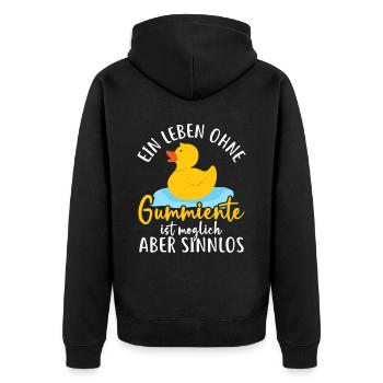 Leben ohne Gummiente ist sinnlos Badeente - Unisex Premium Bio Zip Hoodie - Schwarz - Hinten - Nico (187cm)