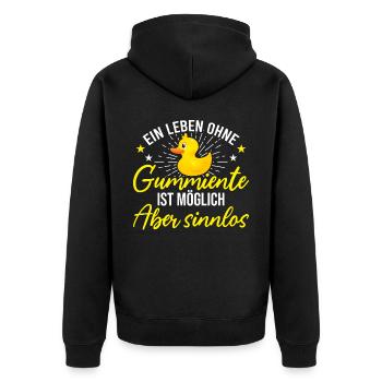 Leben ohne Gummiente ist sinnlos Badeente - Unisex Premium Bio Zip Hoodie - Schwarz - Hinten - Nico (187cm)