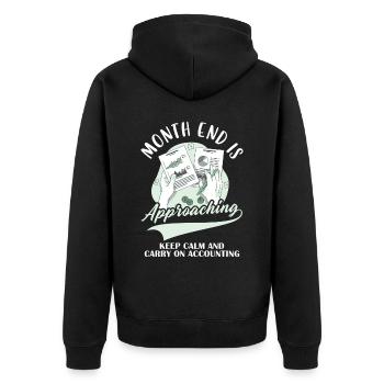 Ruhe bewahren und weiterrechnen - Unisex Premium Bio Zip Hoodie - Schwarz - Hinten - Nico (187cm)