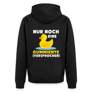 Nur noch eine Gummiente versprochen - Unisex Premium Bio Zip Hoodie - Schwarz - Hinten - Nico (187cm)