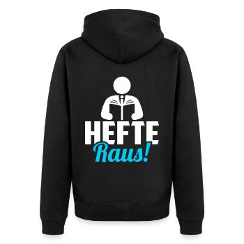 Lehrer Unterricht Hefte raus Spruch - Unisex Premium Bio Zip Hoodie - Schwarz - Hinten - Nico (187cm)