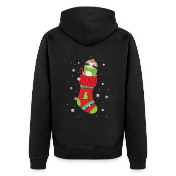 Sloth Christmas Day Xmas Happy Holiday Santa Claus - Unisex Premium Organic Zip Hoodie - black - Back - Nico (187cm)