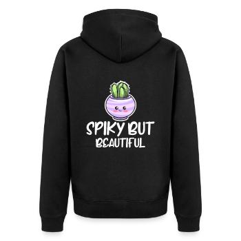Kaktus Garten Kaktus - Unisex Premium Bio Zip Hoodie - Schwarz - Hinten - Nico (187cm)