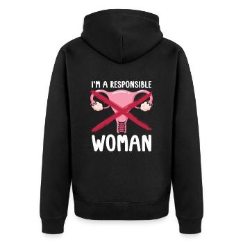 Hysterektomie - Unisex Premium Bio Zip Hoodie - Schwarz - Hinten - Nico (187cm)