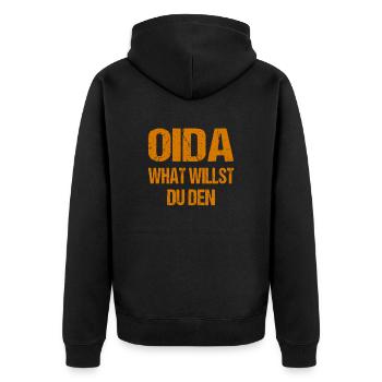 Oida Bayrischer Dialekt Bayern Österreich - Unisex Premium Bio Zip Hoodie - Schwarz - Hinten - Nico (187cm)