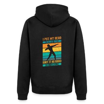 Put my head down and shoot - Unisex Premium Organic Zip Hoodie - black - Back - Nico (187cm)