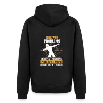 Thrower Problems Athletics Funny - Unisex Premium Organic Zip Hoodie - black - Back - Nico (187cm)