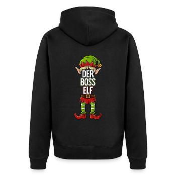 Boss Elf Partnerlook Weihnachten - Unisex Premium Bio Zip Hoodie - Schwarz - Hinten - Nico (187cm)