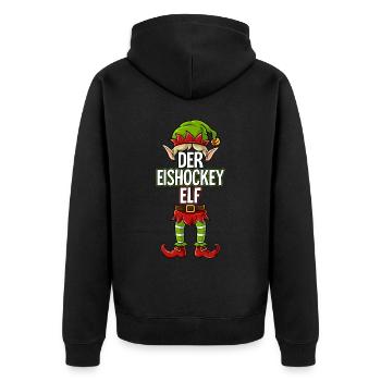 Eishockey Elf Partnerlook Weihnachten - Unisex Premium Bio Zip Hoodie - Schwarz - Hinten - Nico (187cm)