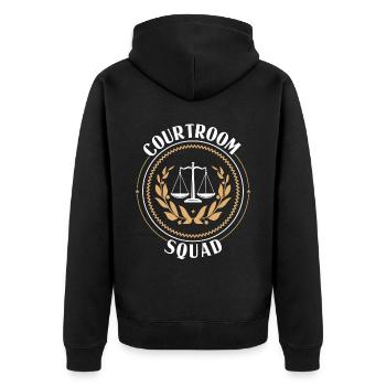 Gerichtssaal - Jurastudent - Unisex Premium Bio Zip Hoodie - Schwarz - Hinten - Nico (187cm)