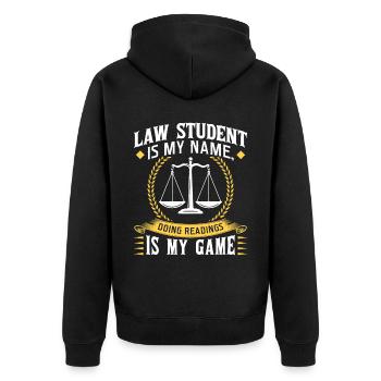 Jurastudent Ist Mein Name Lesungen Sind Mein Spiel - Unisex Premium Bio Zip Hoodie - Schwarz - Hinten - Nico (187cm)