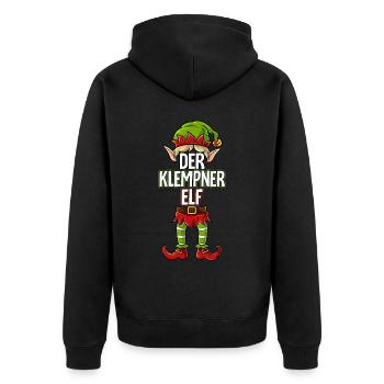 Klempner Elf Partnerlook Weihnachten - Unisex Premium Bio Zip Hoodie - Schwarz - Hinten - Nico (187cm)