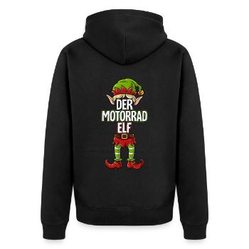 Motorrad Elf Partnerlook Weihnachten - Unisex Premium Bio Zip Hoodie - Schwarz - Hinten - Nico (187cm)