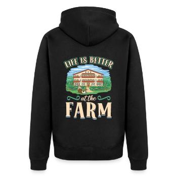 Life is better on the farm - Unisex Premium Organic Zip Hoodie - black - Back - Nico (187cm)