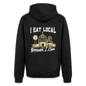 I eat local because I can - Unisex Premium Organic Zip Hoodie - black - Back - Nico (187cm)