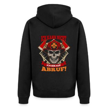 Ich kann nicht ich bin auf abruf! - Unisex Premium Bio Zip Hoodie - Schwarz - Hinten - Nico (187cm)