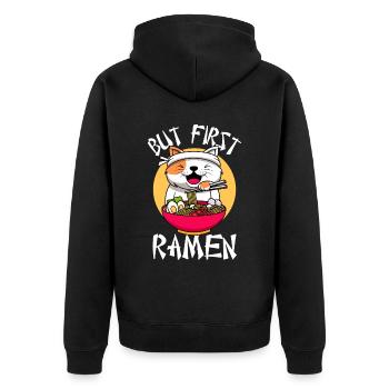 But first Ramen - Unisex Premium Bio Zip Hoodie - Schwarz - Hinten - Nico (187cm)